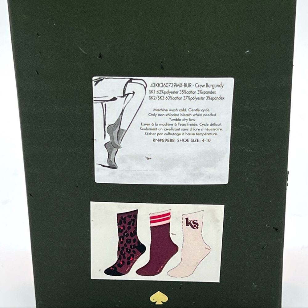 Kate Spade Crew Pink Purple Animal Print Solid 3 Pairs Crew Socks Gift Box - Picture 4 of 4